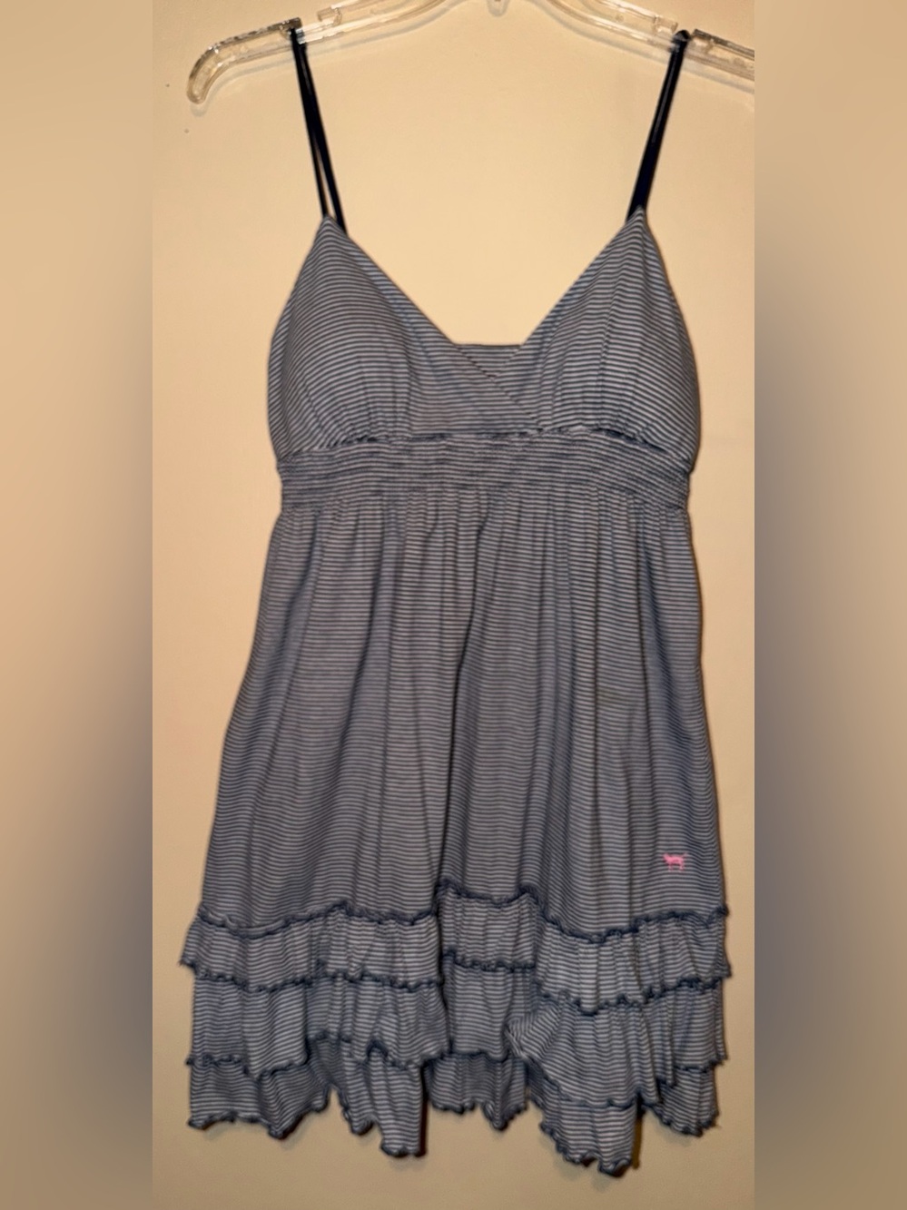 Vintage Victoria's Secret PINK Babydoll-style Sun Dress Navy Blue &White Size L
